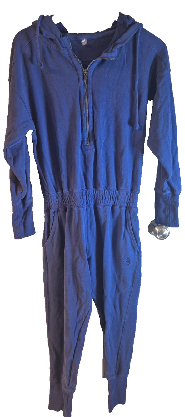Free People Movement Training Day Jumpsuit Womens XS Cobalt Blue Hooded Lounge